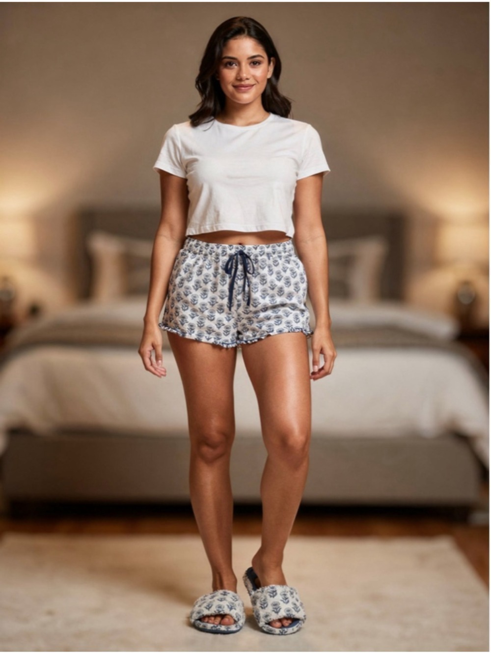 Haute Dreamz Cotton Pajama Shorts Blue Floral Lounge Sleepwear Soft Cozy Medium